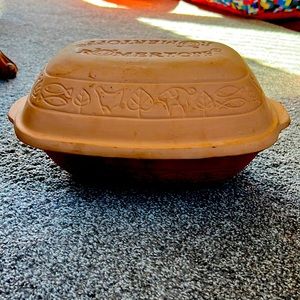 Vintage Romertopf 110 Terracotta 12"×8"×6" Clay Baker Roaster and cookbook